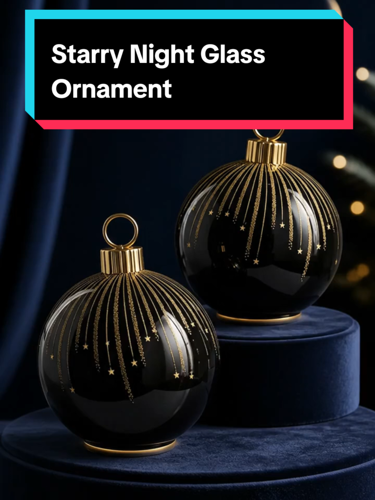 Two dark Starry Night glass ornaments with gold detailing
